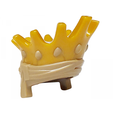 dark tan minifigure headgear wrap with molded pearl gold crown pattern