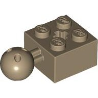 dark tan technic brick modified 2 x 2 with ball joint and axle hole with 6 holes in ball