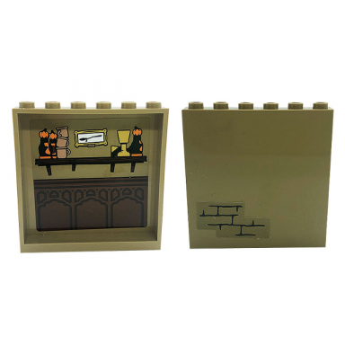 dark tan panel 1 x 6 x 5 with bricks outside and cups goblet shelf and pumpkins on inside pattern stickers - set 76388
