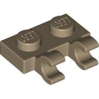 dark tan plate modified 1 x 2 with 2 open o clips horizontal grip
