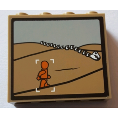 dark tan panel 1 x 4 x 3 with side supports - hollow studs with dark orange minifigure target and white skeleton on screen pattern sticker - set 75059