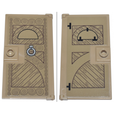 dark tan door 1 x 4 x 6 with stud handle with wood grain and swirls silver knocker and black hinges pattern on both sides stickers - set 21341