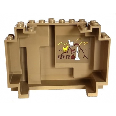 dark tan rock panel 4 x 10 x 6 rectangular burp with alpacas mountains and waterfall pattern on inside sticker - set 41432
