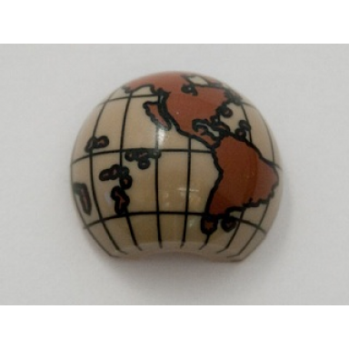 dark tan cylinder hemisphere 2 x 2 with cutout with the americas and south pacific reddish brown globe pattern