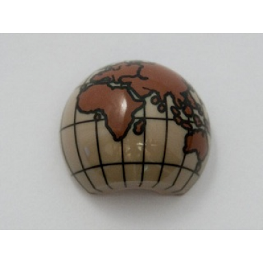 dark tan cylinder hemisphere 2 x 2 with cutout with europe africa asia australia reddish brown globe pattern
