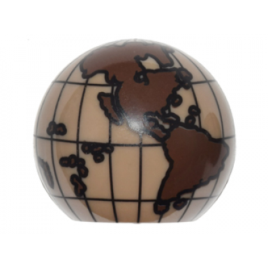 dark tan cylinder hemisphere 2 x 2 with cutout with the americas and south pacific dark brown globe pattern