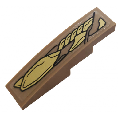 dark tan slope curved 4 x 1 with gold mechanical pattern model left side sticker - set 76144