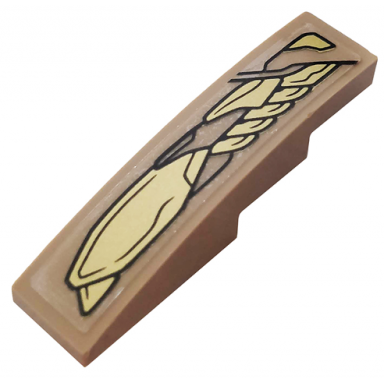 dark tan slope curved 4 x 1 with gold mechanical pattern model right side sticker - set 76144