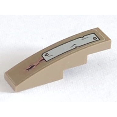 dark tan slope curved 4 x 1 with silver plate and 2 rivets pattern sticker - set 76054