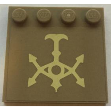 dark tan tile modified 4 x 4 with studs on edge with tan hutt space symbol pattern sticker - set 75024