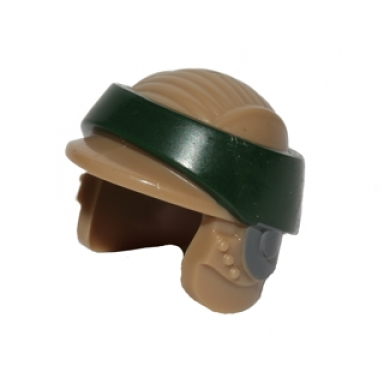 dark tan minifigure headgear helmet sw rebel commando with dark green band pattern