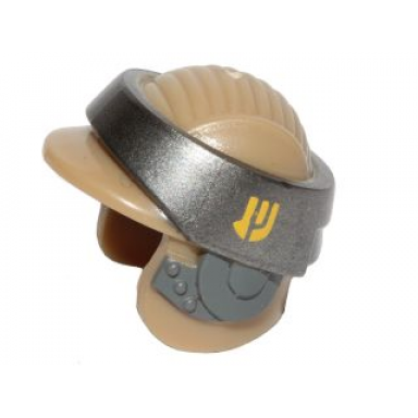 dark tan minifigure headgear helmet sw rebel commando with flat silver band and yellow insignia pattern