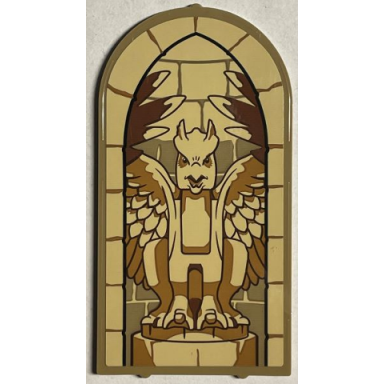 dark tan glass for door frame 1 x 6 x 7 arched with notches and rounded pillars with tan bricks medium nougat and reddish brown gargoyle statue pattern sticker - set 76402