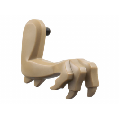 dark tan dinosaur leg small front with 2 elbow spikes with molded black pin pattern - right