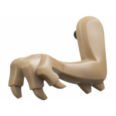dark tan dinosaur leg small front with 2 elbow spikes with molded black pin pattern - left