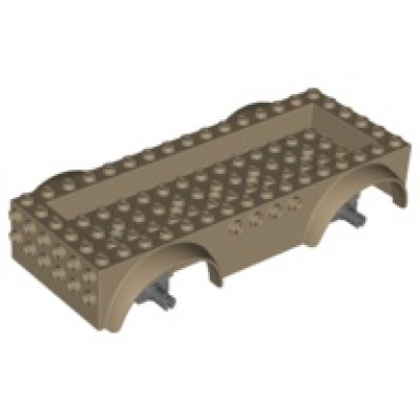 dark tan vehicle base 8 x 16 x 2 1 2 with mudguards 4 x 14 recessed center with 5 holes and dark bluish gray wheels holders
