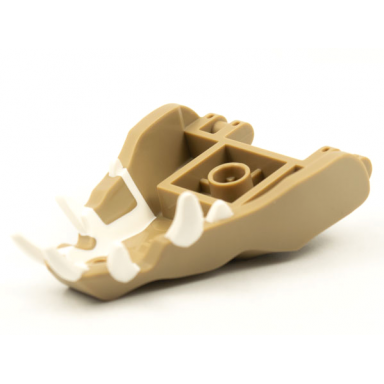 dark tan dragon head ninjago jaw with 2 bar handles on back with molded white teeth pattern