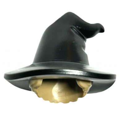 dark tan minifigure hair combo hair with hat short with molded black floppy witch hat pattern