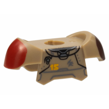dark tan minifigure armor breastplate with shoulder pads and 2 back studs with red and dark brown shoulder splotches and bright light orange 15 pattern