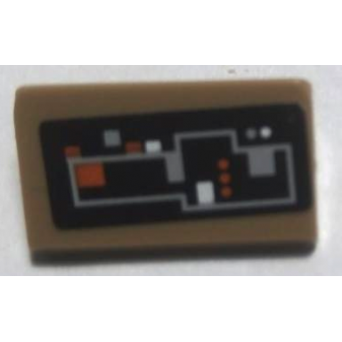 dark tan slope 30 1 x 2 x 2 3 with sw control panel with dark orange light bluish gray and white dots and squares pattern sticker - set 75059