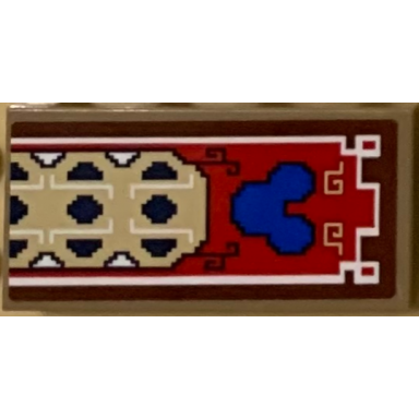dark tan tile 2 x 4 with blue mickey mouse head on red reddish brown and tan decorative rug pattern sticker - set 71044