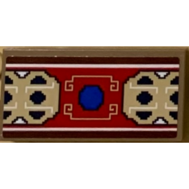 dark tan tile 2 x 4 with blue circle on red reddish brown and tan decorative rug pattern sticker - set 71044