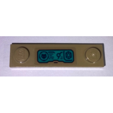 dark tan plate modified 1 x 4 with 2 studs without groove with cat head lines and gem jewel on dark turquoise control panel pattern sticker - set 76101