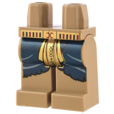 dark tan hips and legs with dark blue rags gold loincloth with hieroglyphs and belt with red x pattern
