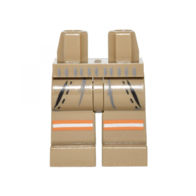 dark tan hips and legs with 2 pockets and silver and orange stripes pattern