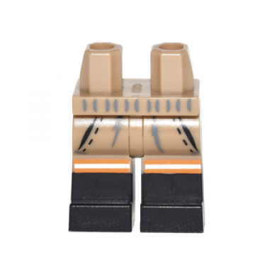 dark tan hips and legs with 2 pockets silver and orange stripes and black boots pattern