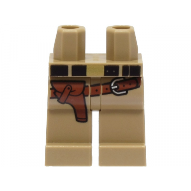 dark tan hips and legs with black belt with gold buckle and reddish brown holster and belt with silver buckle pattern
