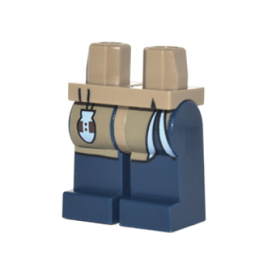 dark tan hips and dark blue legs with dark tan robe tails and bright light blue pouch pattern
