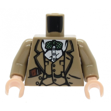 dark tan torso indiana jones vest jacket dark green bow tie and diary in pocket pattern dark tan arms light nougat hands