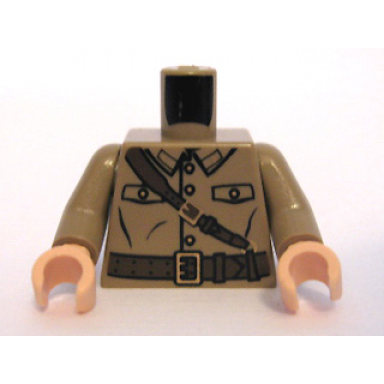 dark tan torso uniform with buttons pockets belt and shoulder strap pattern dark tan arms light nougat hands