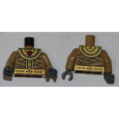dark tan torso pharaohs quest mummy wrappings with gold necklace and gold belt pattern dark tan arms dark bluish gray hands