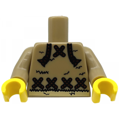 dark tan torso fur jacket with reddish brown chord clasps and tan waist pattern dark tan arms yellow hands