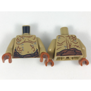 dark tan torso bare chest with body lines and waistband pattern dark tan arms reddish brown hands