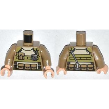 dark tan torso olive green body armor with radio and pockets pattern dark tan arms light nougat hands