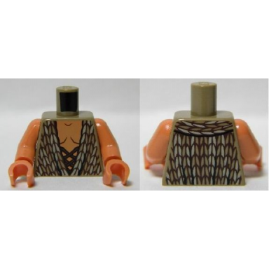 dark tan torso lotr vest with woven tan and dark tan fabric and dark brown laces pattern nougat arms nougat hands