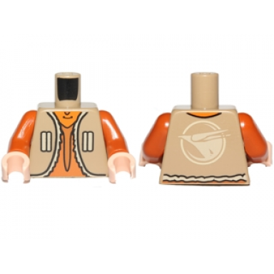 dark tan torso vest with vertical pockets dark orange undershirt and bird logo on back pattern sw ezra bridger dark orange arms light nougat hands