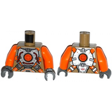 dark tan torso silver body armor with orange straps pattern orange arms dark bluish gray hands