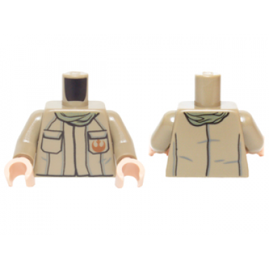 dark tan torso sw jacket with dark orange rebel alliance symbol 2 pockets and olive green scarf pattern dark tan arms light nougat hands