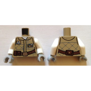 dark tan torso sw hoth rebel jacket with 3 blue dots insignia and reddish brown belt pattern white arms light bluish gray hands