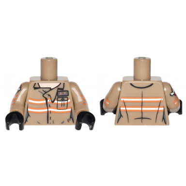 dark tan torso ghostbusters jumpsuit female with a.y id badge pattern dark tan arms with ghostbusters pattern black hands