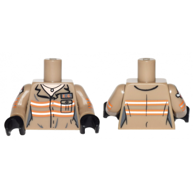 dark tan torso ghostbusters jumpsuit female with e.g id badge and necklace pattern dark tan arms with ghostbusters pattern black hands