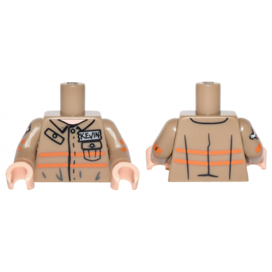 dark tan torso ghostbusters jumpsuit with kevin id badge and 2 pockets pattern dark tan arms with ghostbusters pattern type 2 light nougat hands