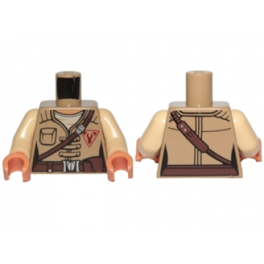dark tan torso female jacket with brown diagonal belt and red freemaker logo pattern sw kordi tan arms nougat hands