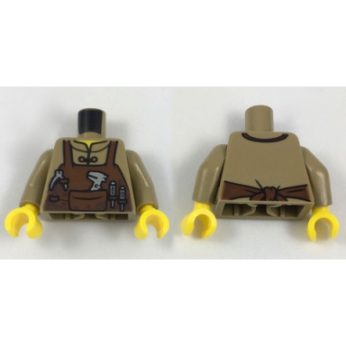 dark tan torso shirt with reddish brown apron with pocket and loops and light bluish gray tools pattern dark tan arms yellow hands