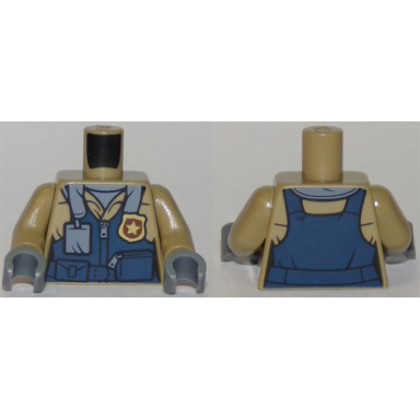 dark tan torso town police flight suit with name tag and gold badge pattern dark tan arms dark bluish gray hands