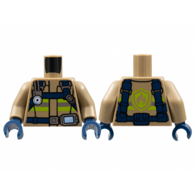 dark tan torso fire reflective stripes with heavy duty utility belt and fire logo on back pattern dark tan arms dark blue hands